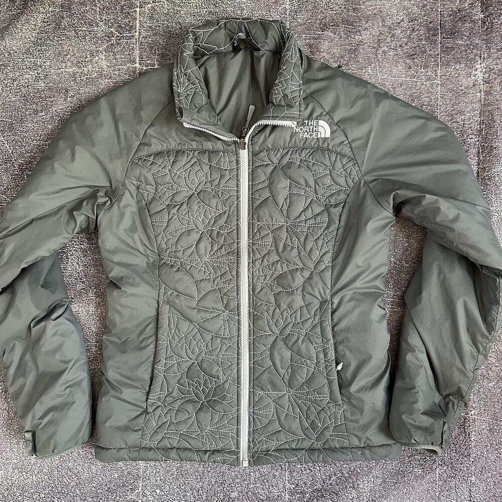 Women's The North Face Gray Silver Floral Insulated Zip Up Puffer Jacket Sz S